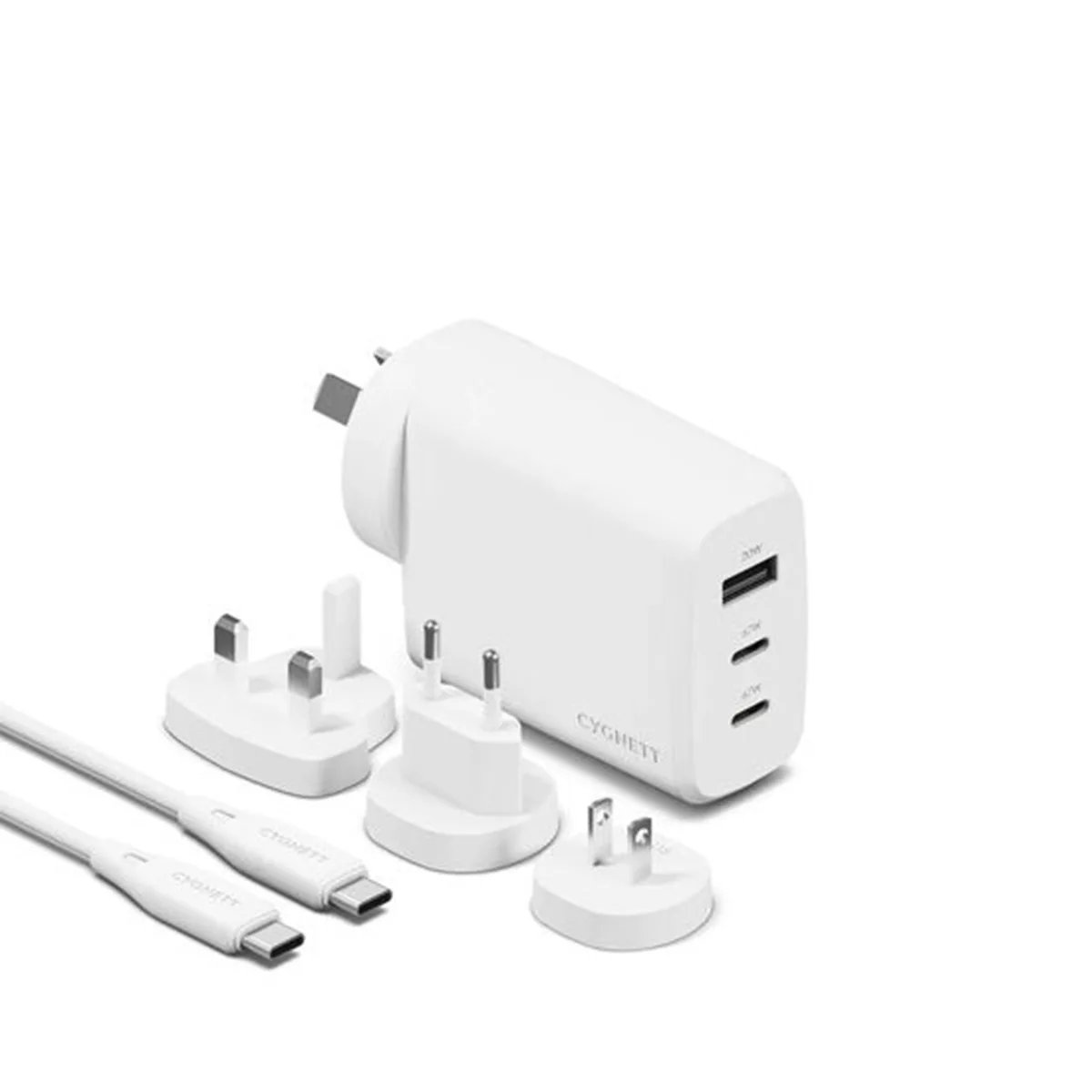 Cygnett Φορτιστής Χωρίς Καλώδιο GaN με Θύρα USB-A και 2 Θύρες USB-C και Καλώδιο USB-C - USB-C 67W Λευκός (CY-CY4771PDWCH) - Image 1