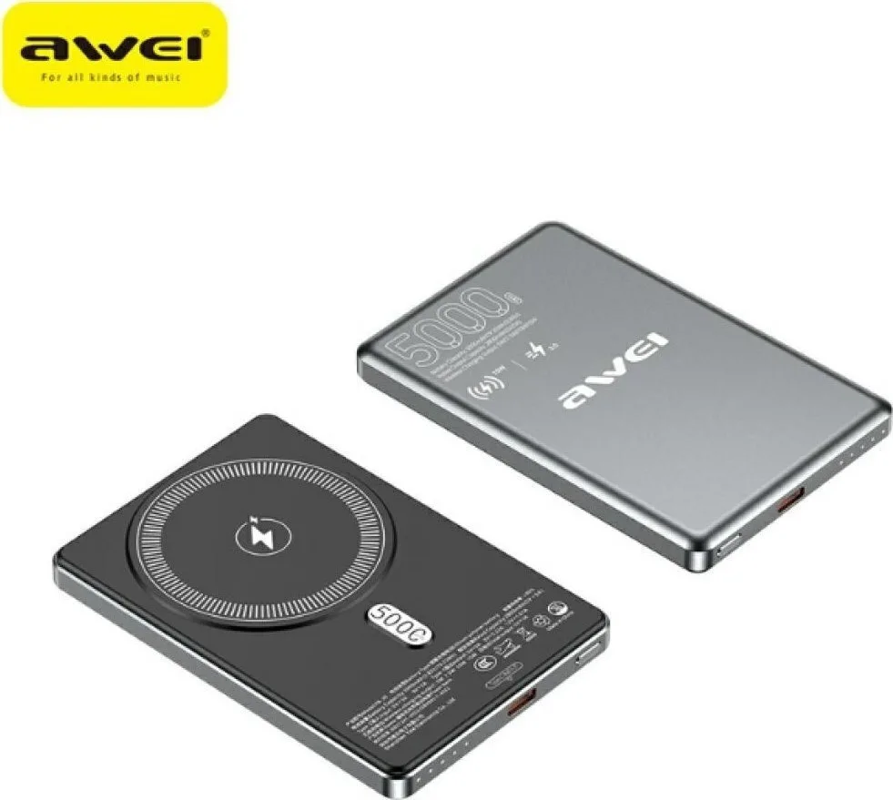 Awei PA-30 MagSafe Power Bank 5000mAh 5W Quick Charge 2.0 / Quick Charge 3.0 Γκρι - Image 1