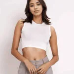 Noobass Γυναικείο Crop Top Αμάνικο Λευκό a2642f3f2bd5