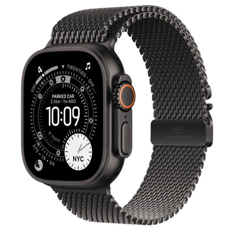 Apple Watch Ultra 3 Titanium 49mm Αδιάβροχο με eSIM και Παλμογράφο (Black Titanium Case with Black Titanium Milanese Loop - Small) - Image 1