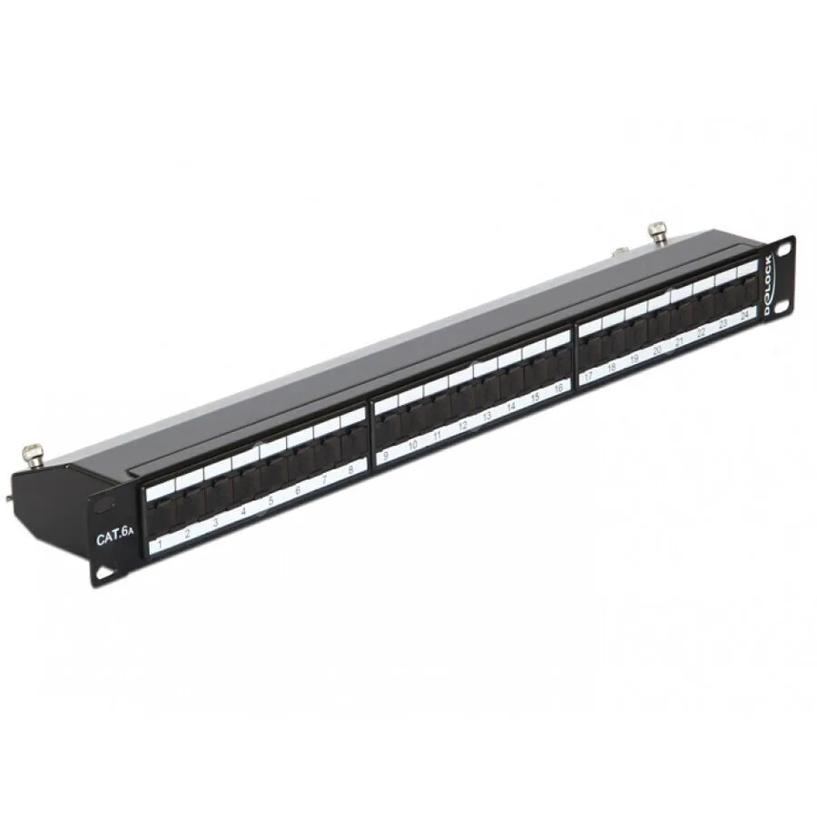 20250923095114_delock_19_shielded_patch_panel_24_ports_cat_6a_dust_protection_black_delock_43320.jpeg Delock 19" Shielded Patch Panel 24 Ports Cat.6a Dust Protection Black Delock 43320 - Image 1