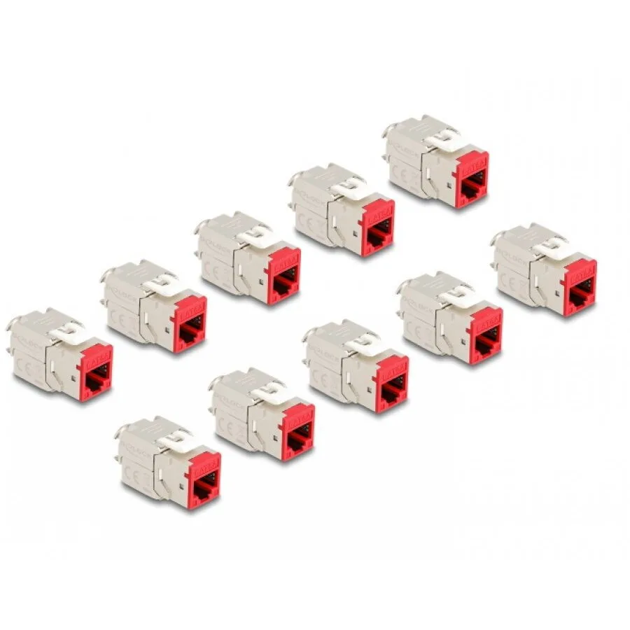 20250923121506_delock_set_10_pcs_keystone_module_rj45_lsa_cat_6a_tool_free_red_delock_88115.jpeg Delock Set 10 Pcs Keystone Module Rj45 Lsa Cat.6a Tool-free Red Delock 88115 - Image 1
