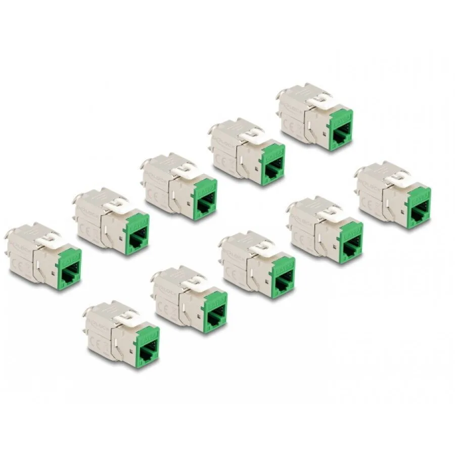 20250923121508_delock_set_10_pcs_rj45_lsa_cat_6a_keystone_module_toolfree_green_delock_88116.jpeg Delock Set 10 Pcs Rj45 Lsa Cat.6a Keystone Module Toolfree Green Delock 88116 - Image 1