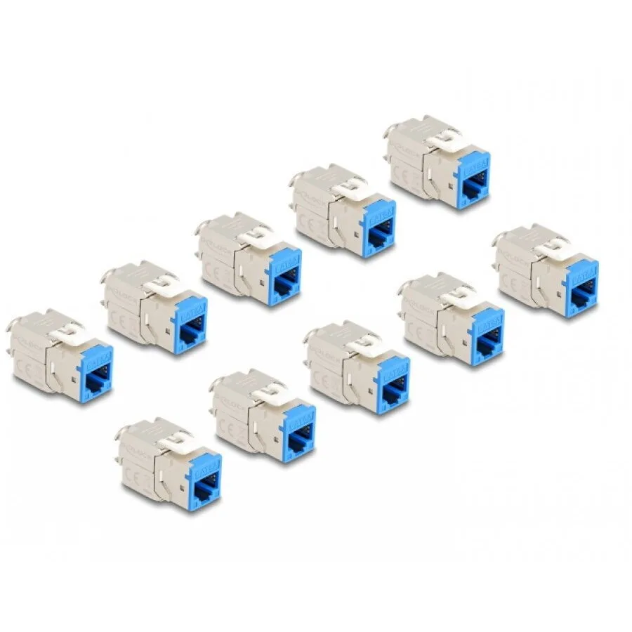 Delock Set 10 Pcs Keystone Rj45 Lsa Cat.6a Tool-free Modules Blue Delock 88113 - Image 1
