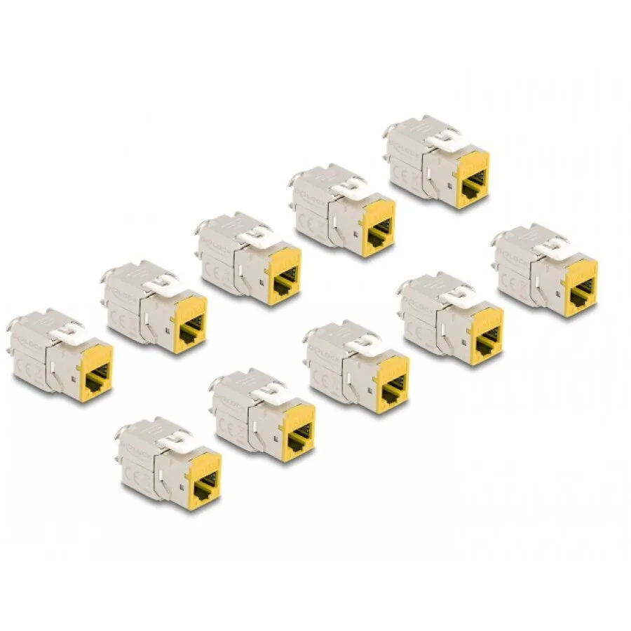 Delock Set 10 Pcs Keystone Rj45 Lsa Cat.6a Toollfree Yellow Modules Delock 88111 - Image 1