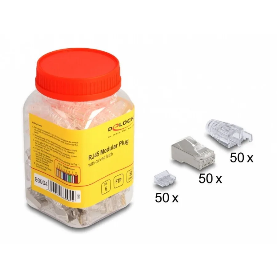 Delock Set 50 Rj45 Ftp Network Connectors Cat.6 + Transparent Boot Delock 66904 - Image 1