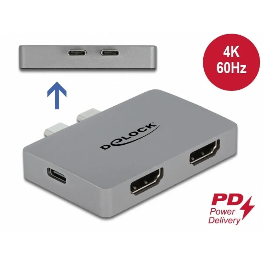 Delock Adapter Macbook 2 X Usb Type C To 2 X Hdmi 4k60hz + 1 X Usb-c Pd 100w Delock 64123 - Image 1