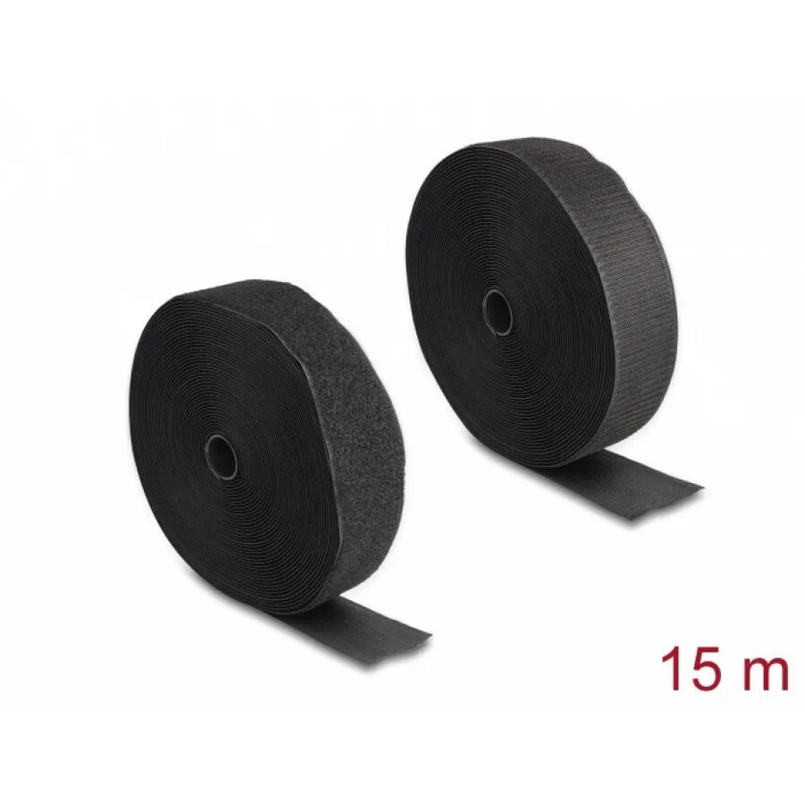 Delock Hook--loop Roll 15m X 50mm Heavy-duty Black Delock 20854 - Image 1