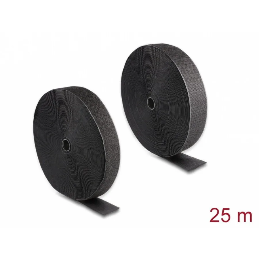 Delock Hook--loop Roll 25m X 50mm Heavy-duty Black Delock 20856 - Image 1