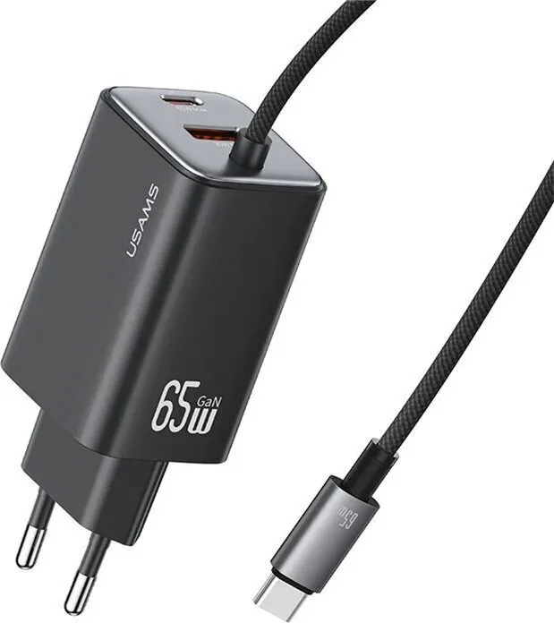 20251006131127_usams_fortistis_me_ensomatomeno_kalodio_gan_me_thyra_usb_a_kai_thyra_usb_c_usb_c_65w_mayros_cc266.jpeg Usams Φορτιστής με Ενσωματωμένο Καλώδιο GaN με Θύρα USB-A και Θύρα USB-C USB-C 65W Μαύρος (CC266) - Image 1