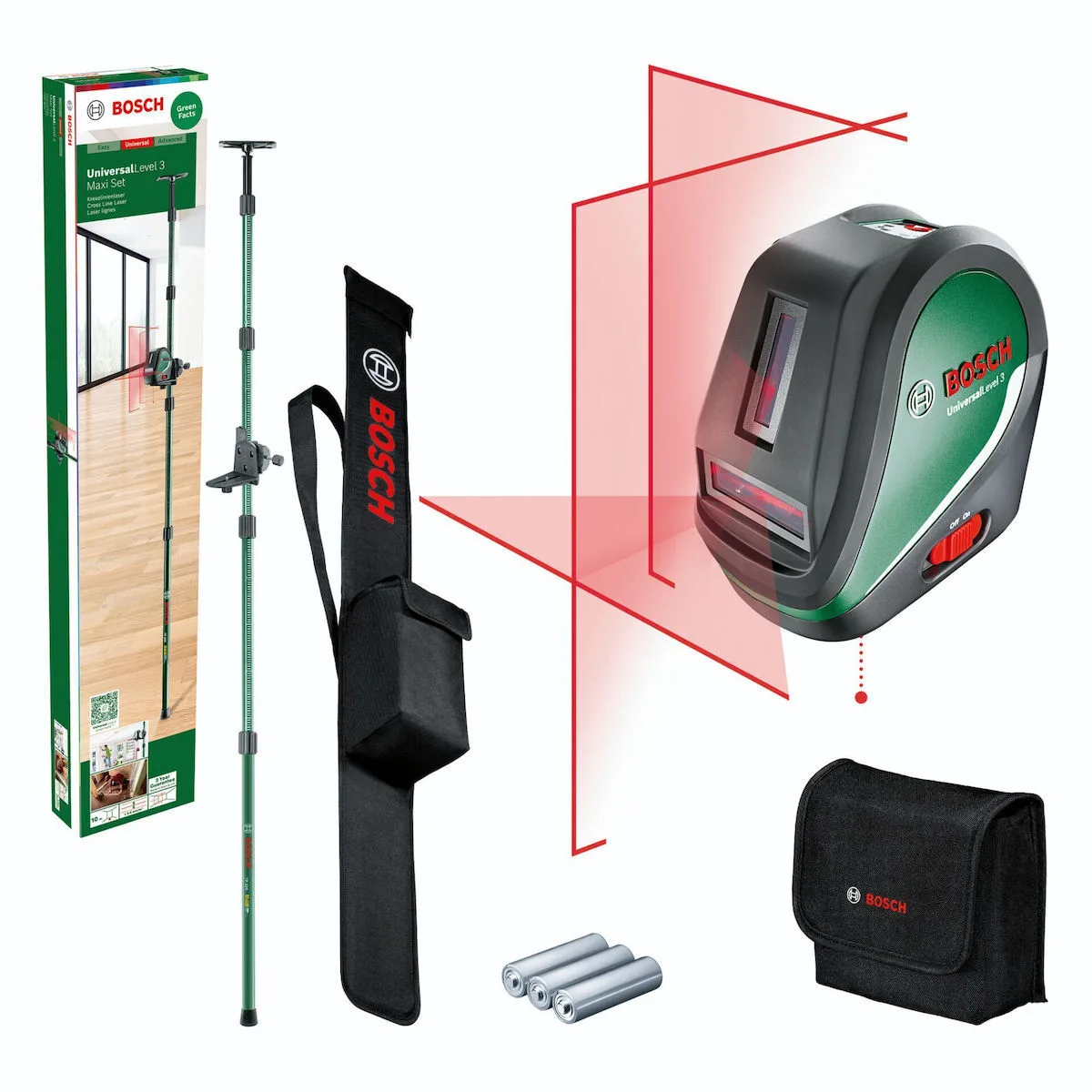 Bosch Universal Level 3 Αυτορυθμιζόμενο Γραμμικό Αλφάδι Laser Κόκκινης Δέσμης 1.5V με Εύρος Εργασίας 10m - Image 1