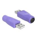 DeLock Μετατροπέας USB-A male σε PS/2 female Μωβ 1τμχ 65461