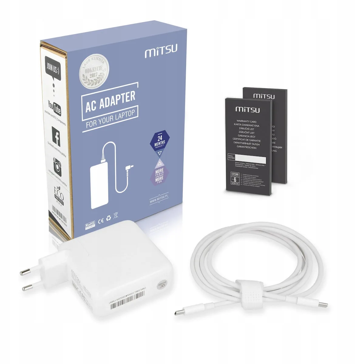 Mitsu 100w Usb-c Power Adapter Usbc 5-20v 3-5a White Notebook - Image 1