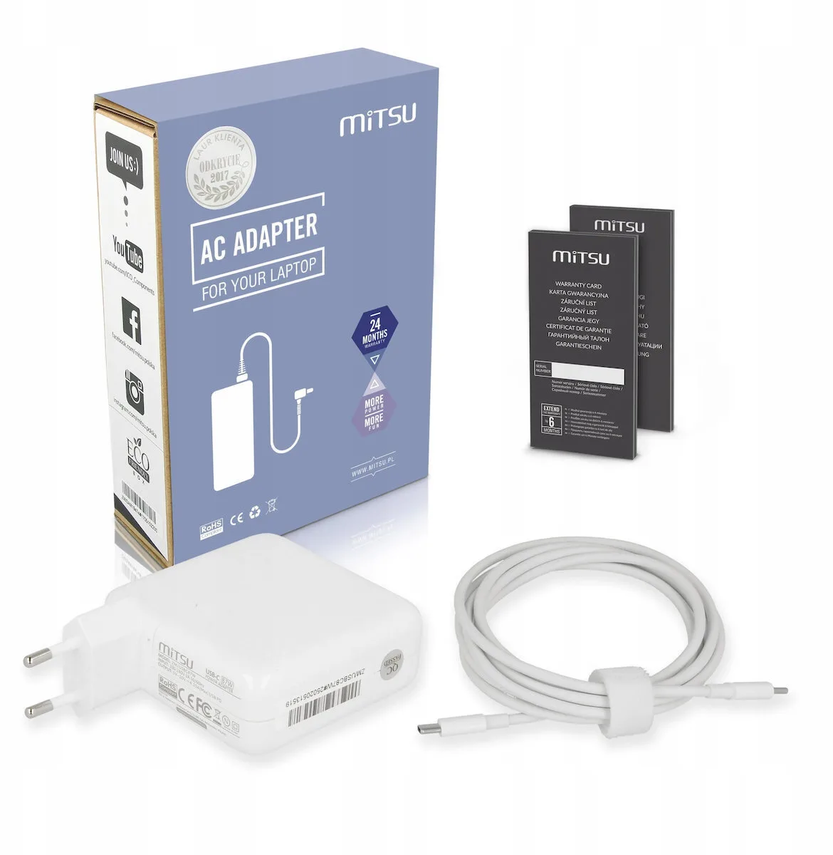 Mitsu 87w Usb-c Power Adapter Usbc 5-20.2v 3-4.3a White Notebook - Image 1