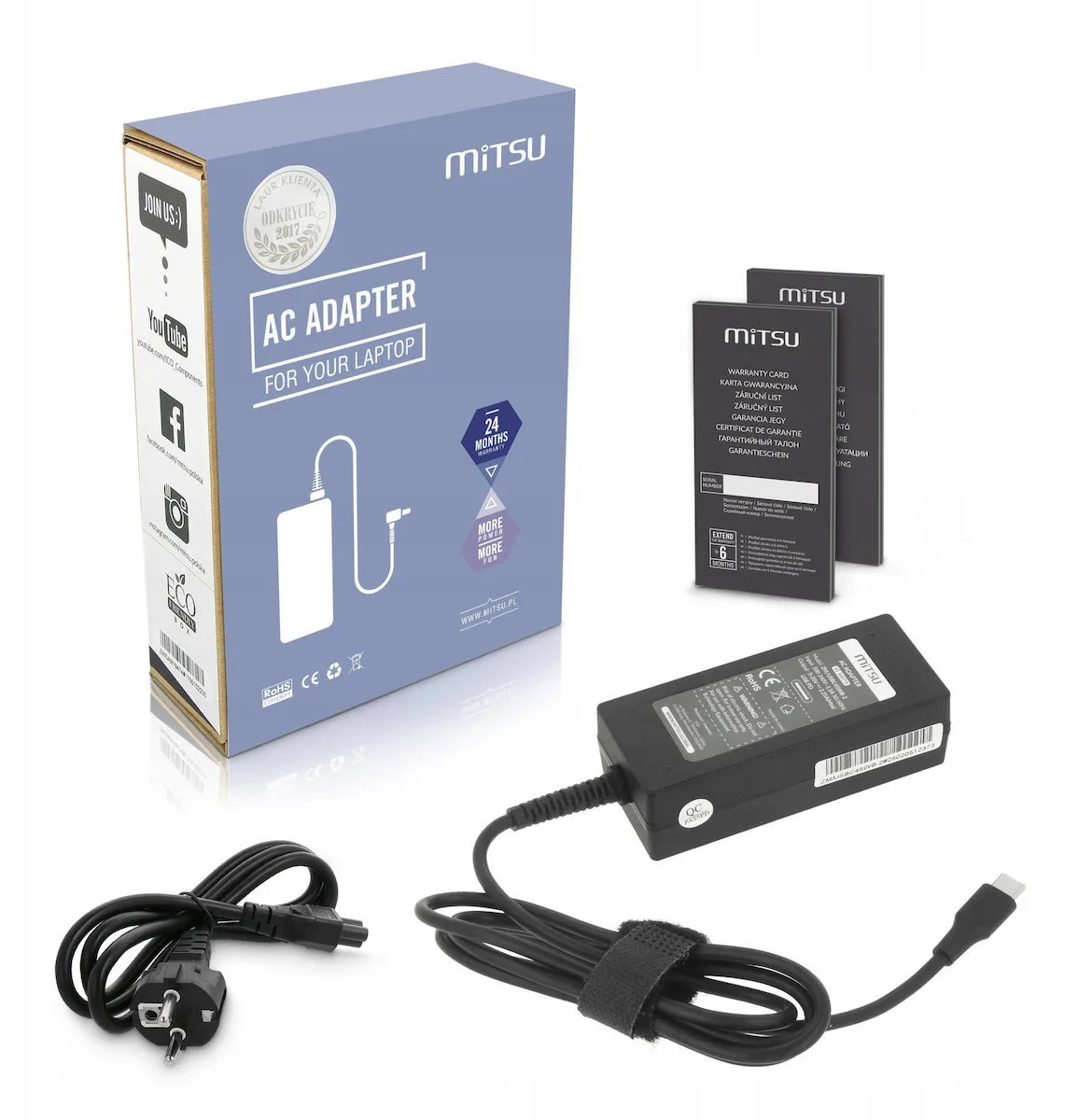 Mitsu 45w Usb-c Power Adapter Usbc 5-20v 2-3a Black Notebook - Image 1