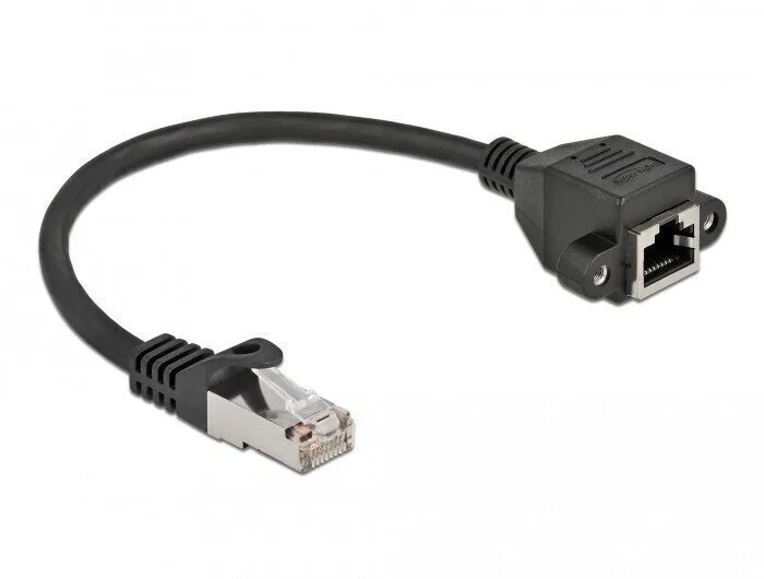 20251010152016_2573372b.jpeg Delock Network Cable Extension S Ftp Rj45 Male To Rj45 Female Cat.6a 25 Cm Black - Image 1