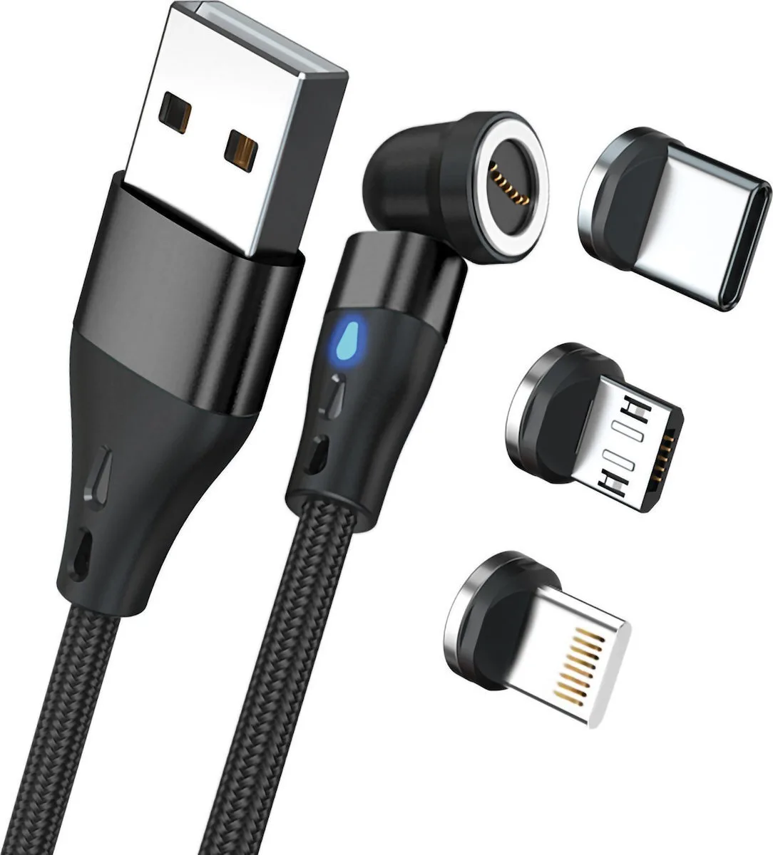 RealPower Magnetic USB to Lightning / Type-C / micro USB Cable Μαύρο 2m (439643) - Image 1