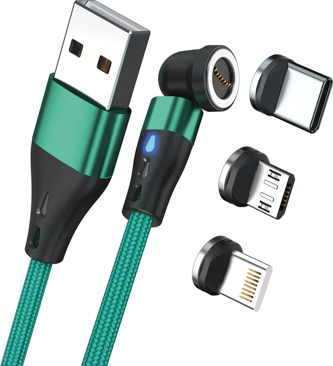 RealPower Magnetic USB to Lightning / Type-C / micro USB Cable Πράσινο 2m (439645) - Image 1