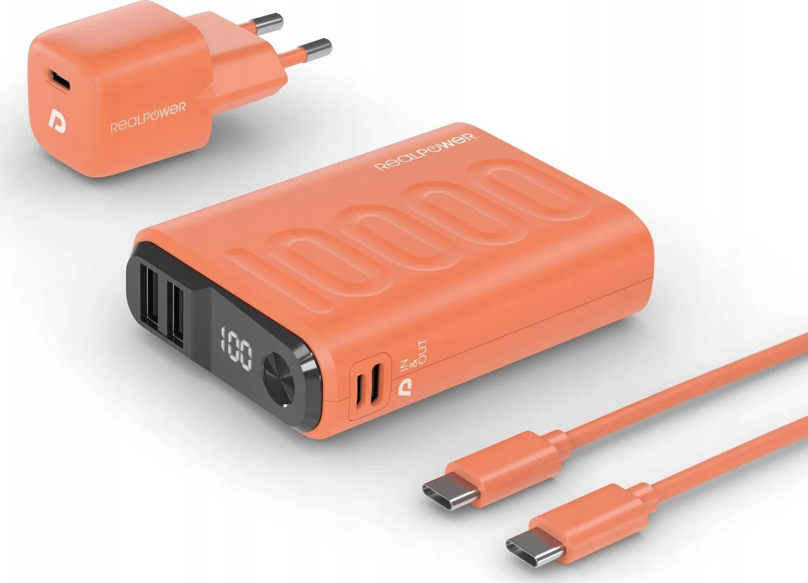 RealPower PB-10000PD+ Power Bank 10000mAh 18W με 2 Θύρες USB-A και Θύρα USB-C Power Delivery Πορτοκαλί - Image 1