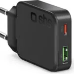 SBS Φορτιστής Χωρίς Καλώδιο GaN με Θύρα USB-A και Θύρα USB-C 45W Power Delivery Μαύρος (Ultra-Slim)