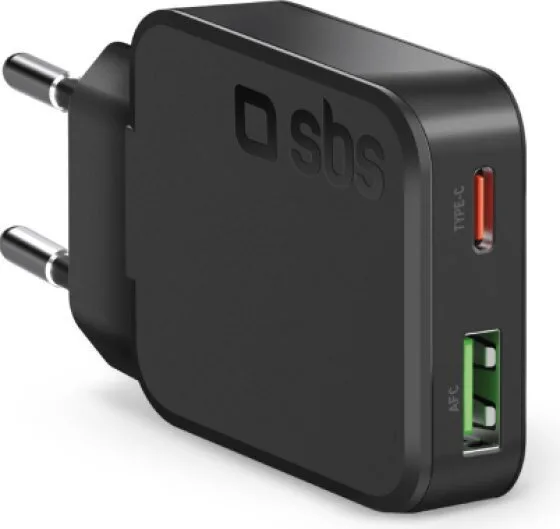 SBS Φορτιστής Χωρίς Καλώδιο GaN με Θύρα USB-A και Θύρα USB-C 45W Power Delivery Μαύρος (Ultra-Slim) - Image 1
