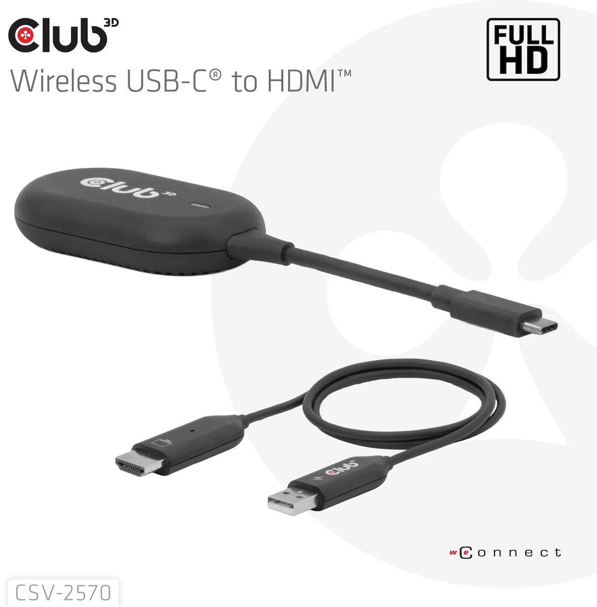 Club-3d Wireless Usb-c To Hdmi Transmitter Receiver Fullhd 25m Range Black Csv-2570 - Image 1