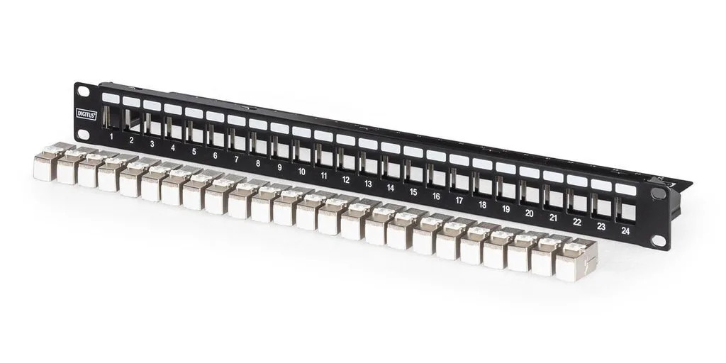 20251126114013_digitus_patch_panel_keystone_gia_rack_1u_cat6a_gri_dn_93615.jpeg Digitus Patch Panel Keystone για Rack 1U 19" 24 Θυρών cat6a Γκρι DN-91411-24 - Image 1