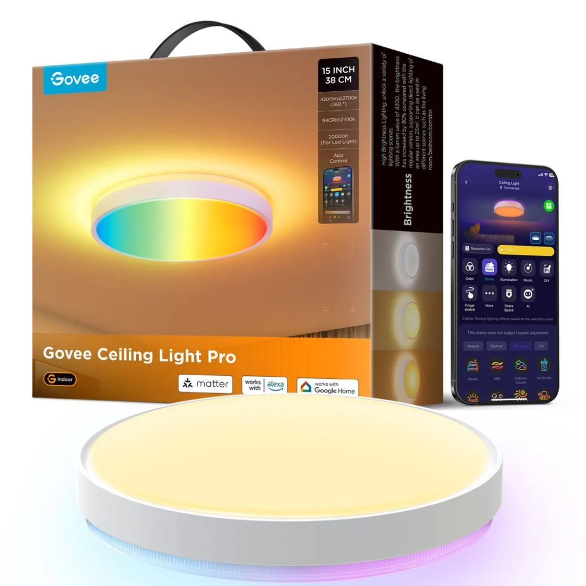 Govee Smart Πλαφονιέρα Οροφής 38εκ. Λευκή με Ενσωματωμένο LED H60A6C01 - Image 1