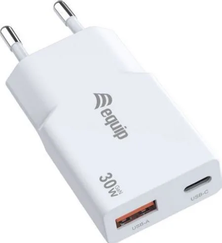 Equip Φορτιστής Χωρίς Καλώδιο GaN με Θύρα USB-A και Θύρα USB-C 30W Λευκός (245523) - Image 1