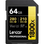 Lexar Professional 1800x SDXC 64GB U3 V60 UHS-II 280MB/s με αντάπτορα