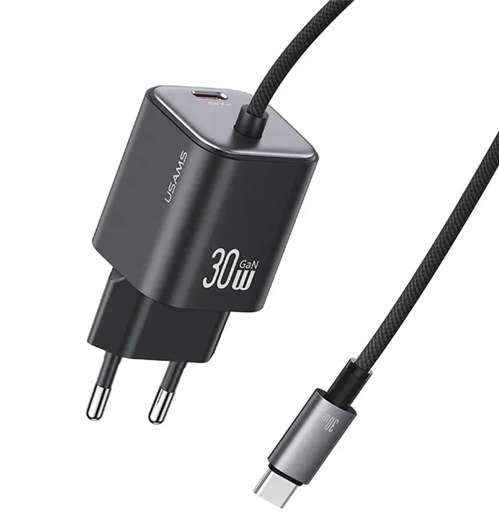 20260206154026_usams_fortistis_me_ensomatomeno_kalodio_gan_me_thyra_usb_c_usb_c_30w_mayros_cc264.jpeg Usams Φορτιστής με Ενσωματωμένο Καλώδιο GaN με Θύρα USB-C USB-C 30W Μαύρος (CC264) - Image 1