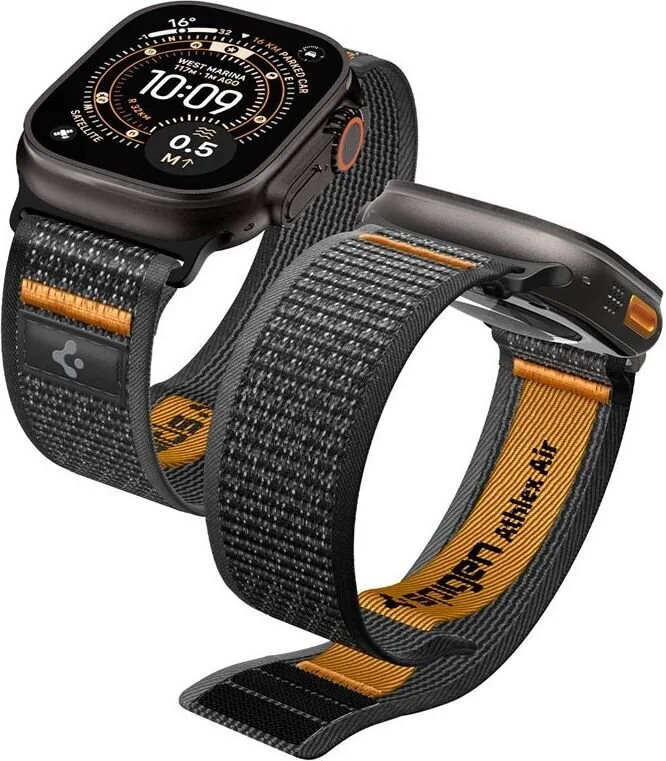 Spigen Athlex Air 2 Active Band Black Orange Apple Watch 49mm 46mm 45mm 44mm Amp10607 - Image 1