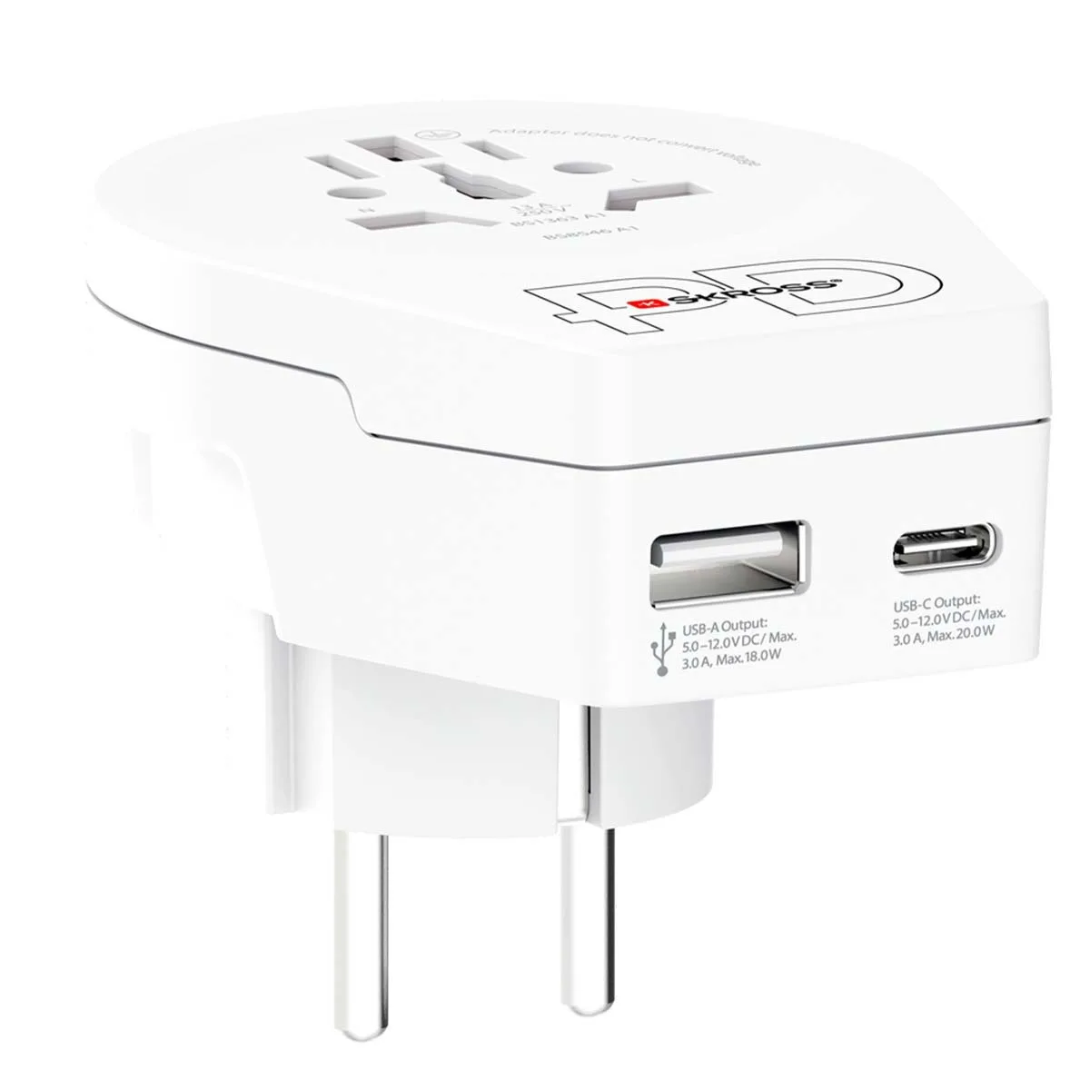Skross Travel Charger Adapter Usb 18w Usb-c 20w Power Delivery Worldwide To Europe White - Image 1