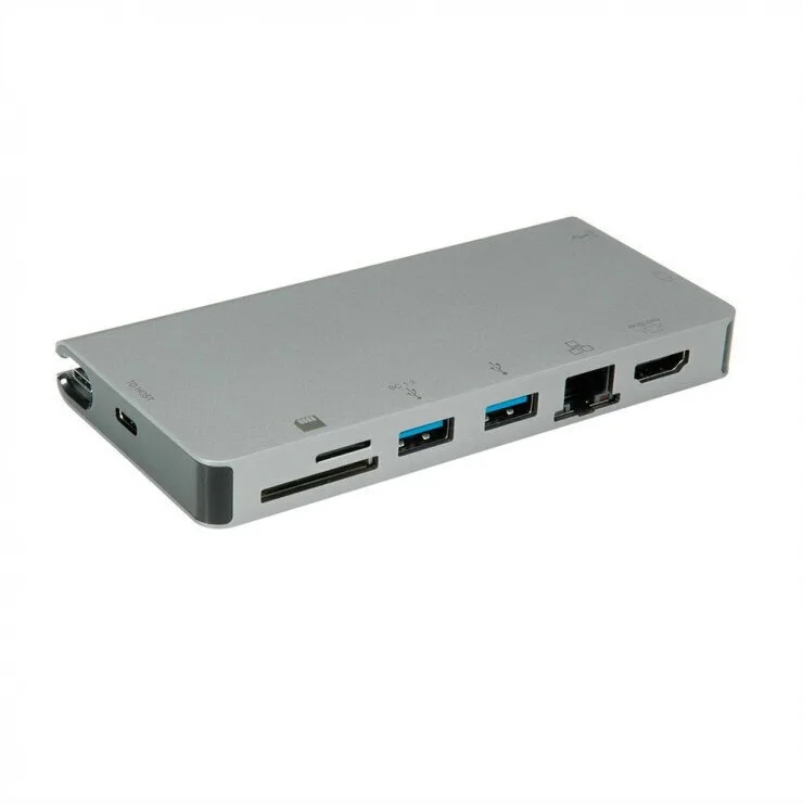 Roline USB-C Docking Station με HDMI 4K PD Ethernet και σύνδεση 2 Οθονών Ασημί (12.02.1022-4) - Image 1
