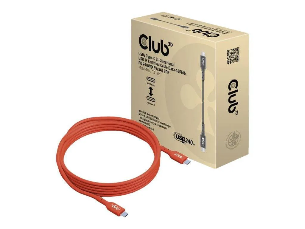 Club3D USB 2.0 Cable USB-C male - USB-C 240W PD Κόκκινο 4m CAC-1515 - Image 1