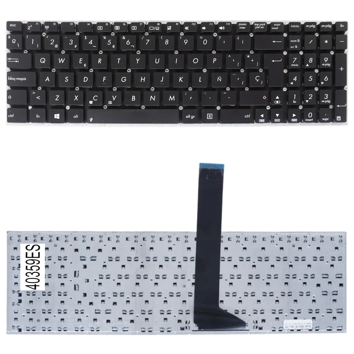 Teclado Español Para Portátil Spanish Laptop Keyboard Asus X550c X550ca R510 R510e X551 X552 X551ma X552e X554 F550 F550v X503m X554l F555 W519l A555 K555l 0knb0-612bui00 9z.n8ssu.41d Es No Frame Black Κωδ.40359es - Image 1