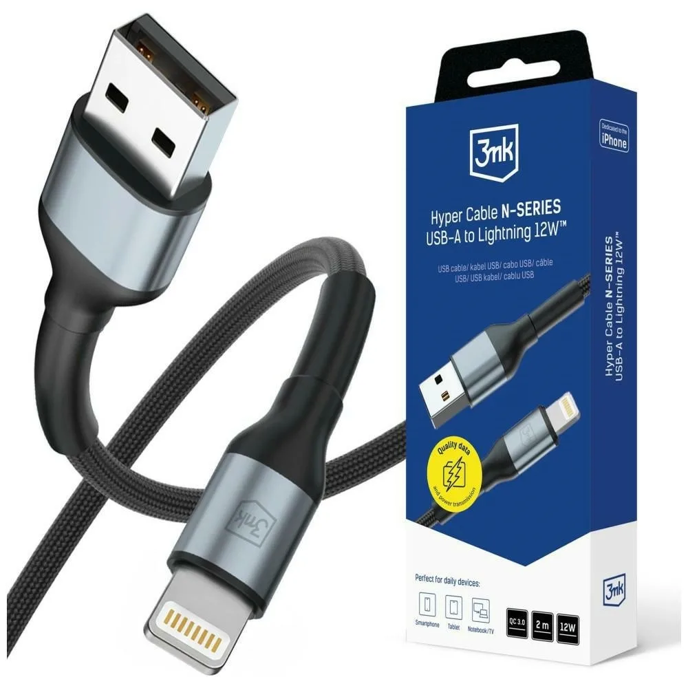 3MK Hyper USB-A to Lightning Cable 12W Μαύρο 2m - Image 1