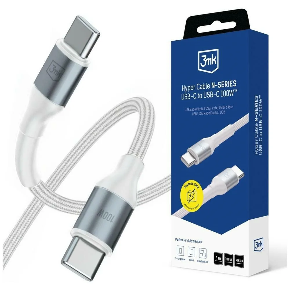 3MK USB 2.0 Cable USB-C male - USB-C 100W Λευκό 2m - Image 1