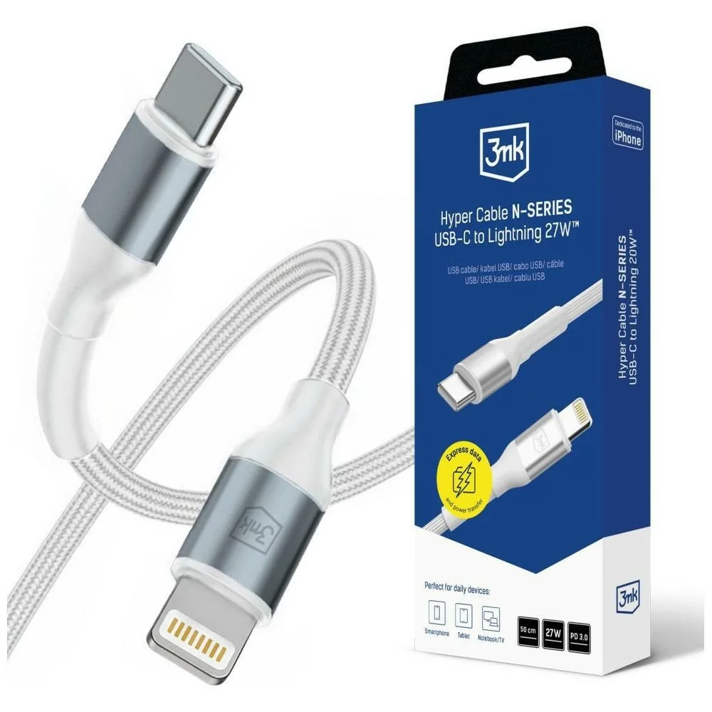 3MK Hyper USB-C to Lightning Cable 27W Λευκό 0.5m - Image 1