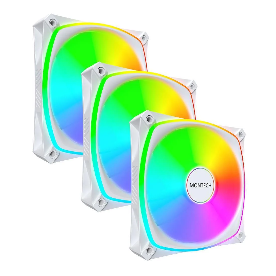 Montech AX120 PRO Case Fan (1600rpm / 72.3cfm) με RGB Φωτισμό και Σύνδεση 3-Pin / 4-Pin PWM 3τμχ Λευκό - Image 1
