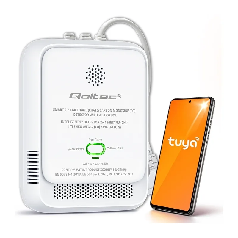 20260323092902_natural_gas_carbon_monoxide_leak_sensor_2_in_1_certified_qoltec_tuya_wi_fi_85db_alarm_led.jpeg Natural Gas Carbon Monoxide Leak Sensor 2 In 1 Certified Qoltec Tuya Wi-fi 85db Alarm Led - Image 1