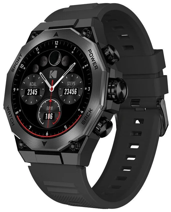 20260326130739_kodak_sw_7215_stainless_steel_smartwatch_me_sim_kai_palmografo_mayro.jpeg Kodak Sw-7215 Stainless Steel Smartwatch με SIM και Παλμογράφο (Μαύρο) - Image 1
