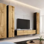 Έπιπλο Τηλεόρασης Vigo '180' Black / Wotan Oak Μ180xΠ30xΥ40cm