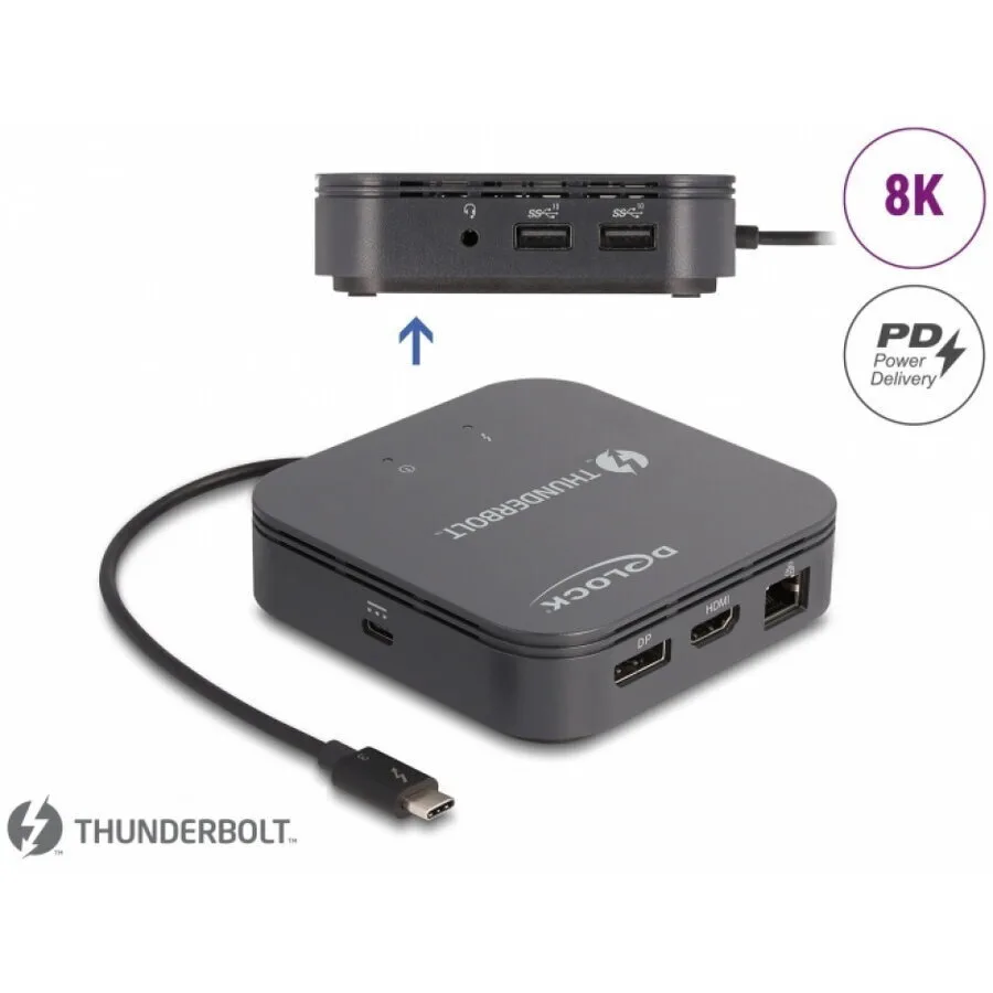 DeLock 87789 Thunderbolt 3 Docking Station με HDMI/DisplayPort PD Ethernet και σύνδεση 2 Οθονών Γκρι - Image 1