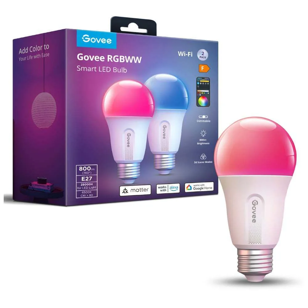 Govee Smart Λάμπες LED για Ντουί E27 RGBW 800lm 2τμχ B6004 - Image 1