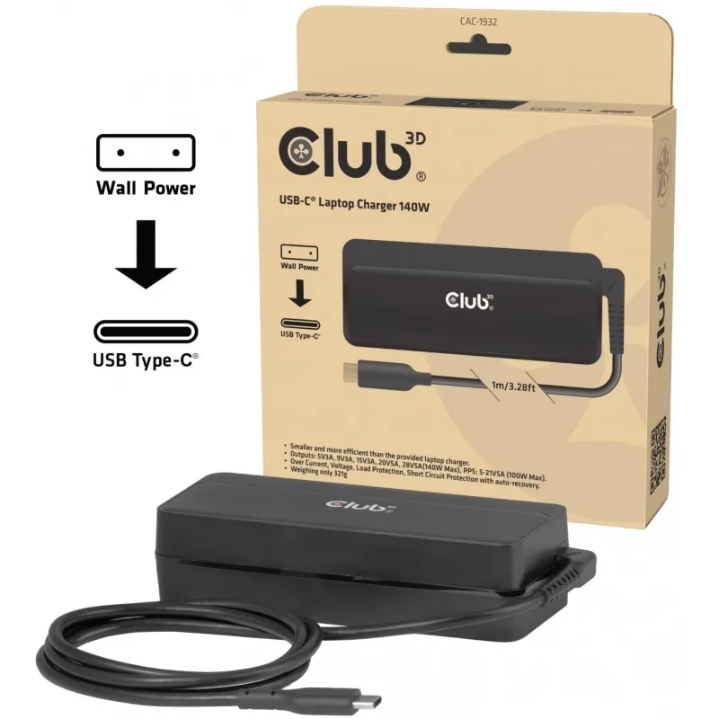 20260504170018_4d0aaa40.jpeg Club3D USB-C Φορτιστής Laptop 140W CAC-1932 - Image 1