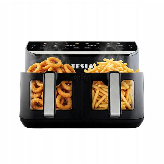 20260507124554_tesla_aircook_air_fryer_9lt_mayro.jpeg Tesla Electronics AirCook DualHeat QD464 XXL Air Fryer με Διπλό Αποσπώμενο Κάδο 9lt Μαύρο - Image 1