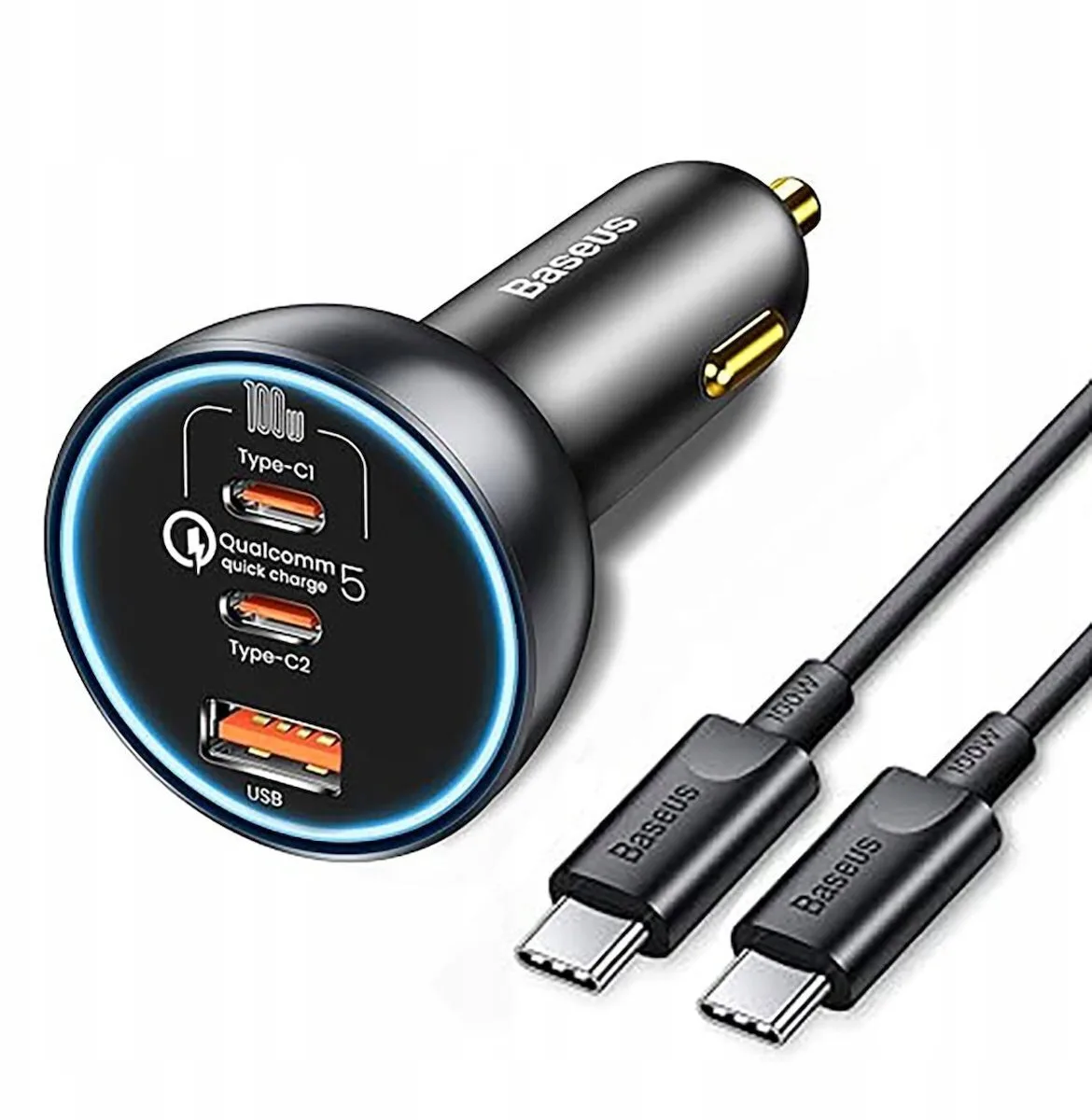Baseus Φορτιστής Αυτοκινήτου 160W Γρήγορης Φόρτισης με Θύρες: 1xUSB 2xType-C Γκρι Χρώμα - Image 1