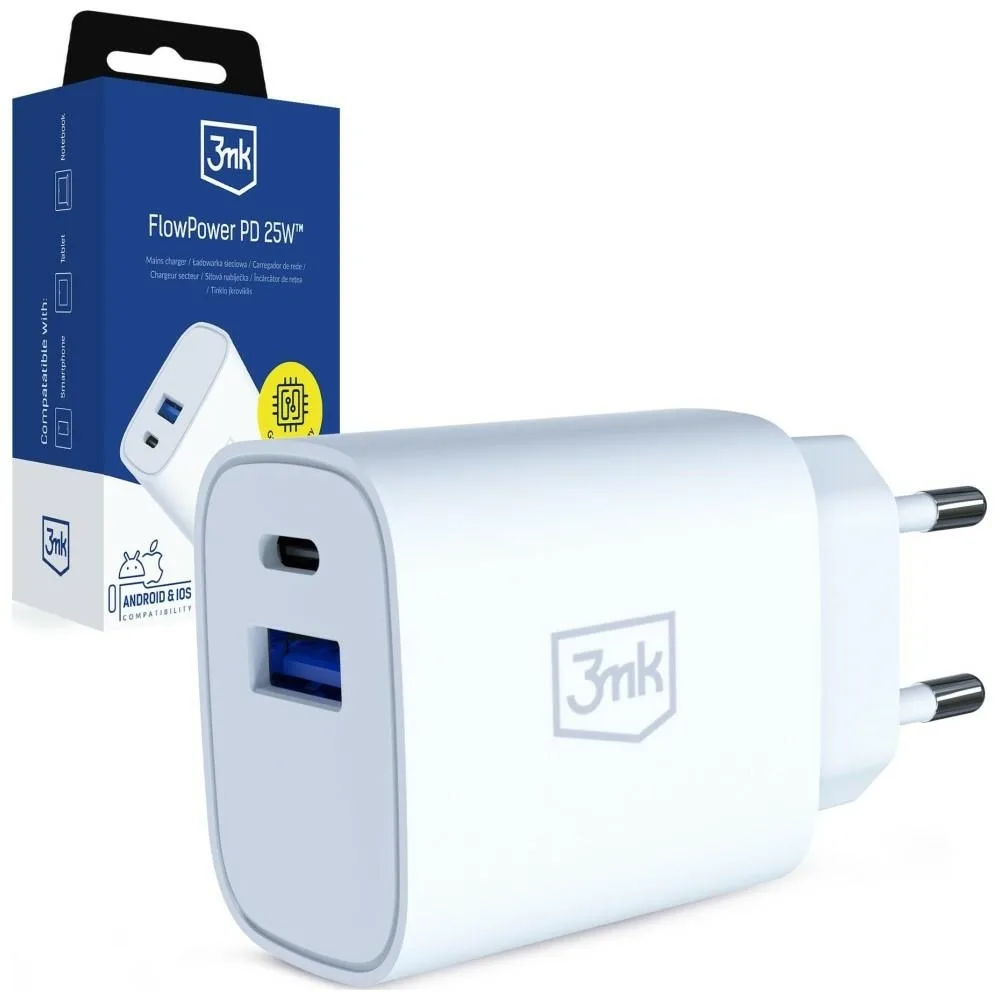 3MK Φορτιστής Χωρίς Καλώδιο με Θύρα USB-A και Θύρα USB-C 25W Power Delivery / Quick Charge 4+ Λευκός (FlowPower) - Image 1