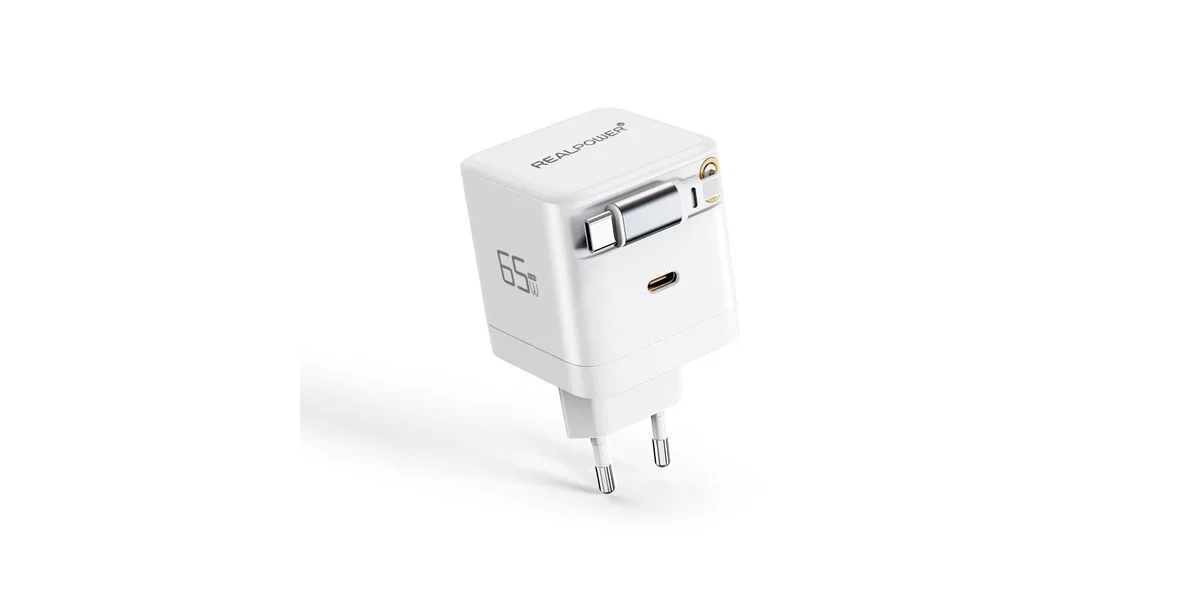 RealPower Φορτιστής GaN με Θύρα USB-C και Καλώδιο USB-C 65W Power Delivery Λευκός - Image 1